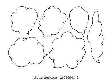 Conjunto irregular de desenhos animados de balão de fala de vetor, quadros para texto, balão de fala de diálogo e design de quadrinhos. 
