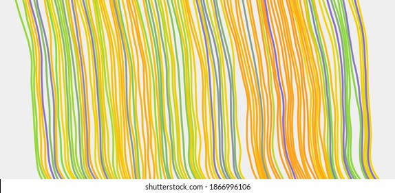 Irregular vertical lines pattern in perspective. Geometric wallpaper with stripes. Strips similar to threads. Cover design template. Vector illustration.