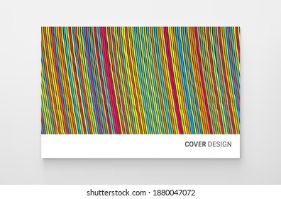 Irregular vertical lines pattern in perspective. Geometric wallpaper with stripes. Strips similar to threads. Cover design template. Vector illustration.