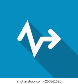 Irregular Zig Zag Line Arrow Pointing To Right Icon. Modern Design Flat Style Icon With Long Shadow Effect