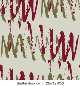 Irregular Zig Zag Pattern. Hand Drawn Chevron Lines.  Rhythmic Vector Seamless Zig Zag Pattern. Brush Strokes Scribbles.  Rough Brush Paint Repeat. Watercolor Organic Shapes. Modern Art in Red