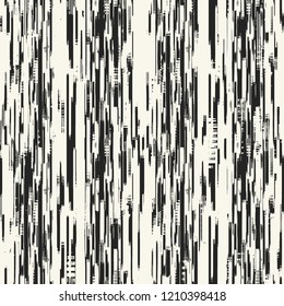 Irregularly Striped Glitched Monochrome Graphic Motif. Seamless Pattern.