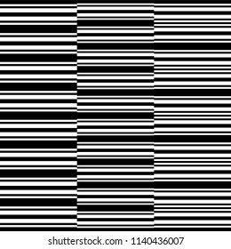 Irregularly stripes. Black and white glitch background. Stylish decorative line set. Geometrical simple vertical image. Vector illustration for your design.