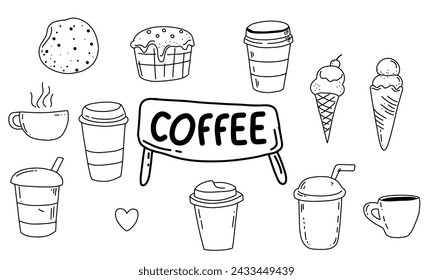 Irresistible Doodle Collection Sketched Coffee. Bakery. Ice Cream Delights in Unique Style