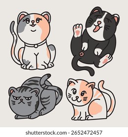 An irresistibly adorable feline illustration crafted in a playful cartoon. This sweet kitty character features expressive eyes, rounded shapes, and a joyful demeanor, use in children' cloth and book
