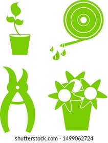 irrigation hose secateurs and plants set of logos for design concept for agriculture and farming