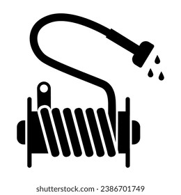 Icono sólido de manguera de riego, concepto de jardín y jardinería, Jets de equipo de riego de agua señalización sobre fondo blanco, icono de manguera de agua en estilo glifo para móvil y web. Gráficos vectoriales