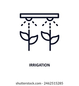 icono de riego. Icono de riego de línea delgada de la agricultura y la colección agrícola. Vector de contorno aislado sobre fondo blanco. Símbolo de riego editable se puede utilizar en Web y móvil