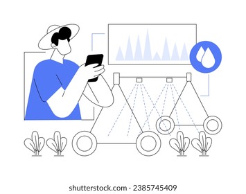 Irrigation monitoring isolated cartoon vector illustrations. Man with smartphone deals with mapping of irrigated land, improve agricultural yield, smart farming, monitor the soil vector cartoon.