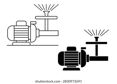Irrigation pump and sprinkler vector icons isolated on a white background design.
