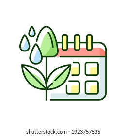 Irrigation Scheduling RGB Color Icon. Plant Watering. Agriculture Equipment. Rain Sensors. Evapotranspiration. Isolated Vector Illustration