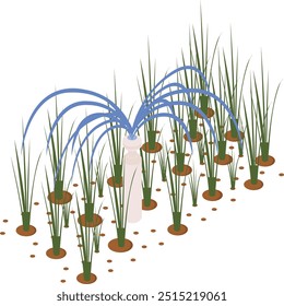 irrigação sprinkler em campo conceito isométrico, chuveiro ou projeto de ícone de vetor de água de pulverização, símbolo de jardinagem do gramado, sinal da fazenda e da planta, agricultura e horticultura ilustração de equipamentos