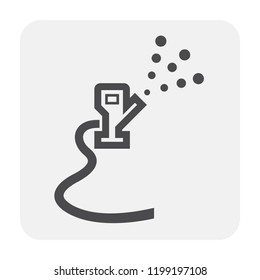 Irrigation sprinkler vector icon. Consist of sprinkler head or nozzle, rubber hose and water spray. For watering tree, crop, grass, seed and plant. Also for area i.e. lawn, turf and field in garden.