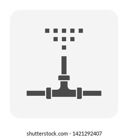 Irrigation sprinkler vector icon. Consist of sprinkler head, nozzle spray, push fit or instant fitting and pipe or pipeline. For watering tree, crop, grass, seed and plant. Also for lawn in garden.
