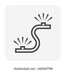 Irrigation sprinkler vector icon. Consist of sprinkler head or nozzle, rubber hose and water spray. For watering tree, crop, grass, seed and plant. Also for area i.e. lawn, turf and field in garden.