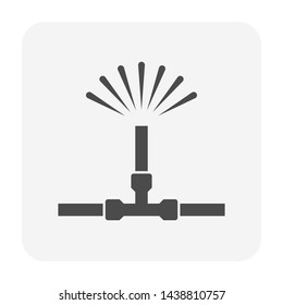 Irrigation sprinkler vector icon. Consist of sprinkler head, nozzle spray, push fit or instant fitting and pipe or pipeline. For watering tree, crop, grass, seed and plant. Also for lawn in garden.