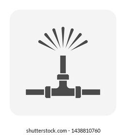 Irrigation sprinkler vector icon. Consist of sprinkler head, nozzle spray, push fit or instant fitting and pipe or pipeline. For watering tree, crop, grass, seed and plant. Also for lawn in garden.