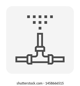 Irrigation sprinkler vector icon. Consist of sprinkler head, nozzle spray, push fit or instant fitting and pipe or pipeline. For watering tree, crop, grass, seed and plant. Also for lawn in garden.