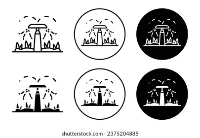 Irrigation sprinklers icon. Farming crop watering hose tube pipe automatic system symbol set. Irrigation sprayer sprinkler for soil vector sign. lawn drip irrigation sprinkler shower line logo