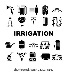 Iconos de colección de sistemas de riego Set Vector. El Agua De Pistol Y El Agua Pueden, Bien, Y El Equipo Agrícola De Riego De Agua De La Granja Concepto Pictogramas Lineales. Ilustraciones de contorno