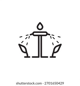 Irrigation system icon symbolizing controlled water application and crop watering, representing specialized agricultural technology, modern civil engineering, and water resource management.