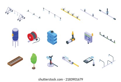 Irrigation system icons set isometric vector. Farming agriculture. Smart system