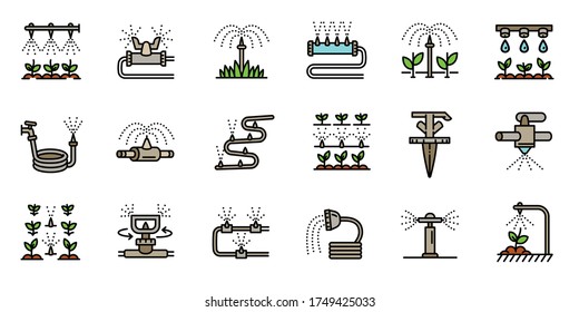 Irrigation system icons set. Outline set of irrigation system vector icons for web design isolated on white background