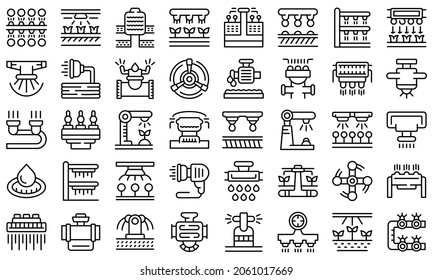 Irrigation system icons set outline vector. Agriculture farming. Smart system