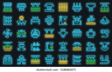 Irrigation system icons set outline vector. Agriculture farming. Smart system vector neon