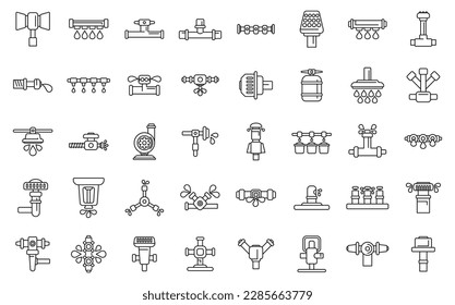 Irrigation system icons set outline vector. Agriculture farming. Smart system