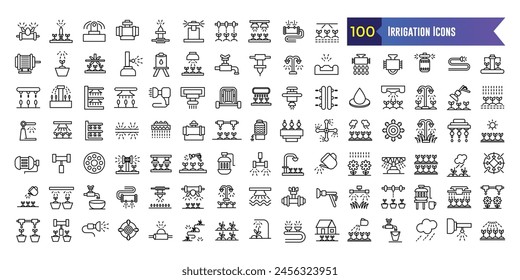 Irrigation system icons set. Outline set of irrigation system vector icons for ui design. Outline icon collection. Editable stroke.