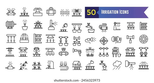 Irrigation system icons set. Outline set of irrigation system vector icons for ui design. Outline icon collection. Editable stroke.