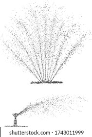 Irrigation system illustration, drawing, engraving, ink, line art, vector