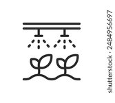 Irrigation system, linear style icon. An irrigation system, watering plants and managing water resources in agriculture. Editable stroke width.