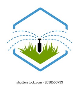 irrigation system parts and drip watering sprinkler irrigation system in a drop Landscape vector design and illustration