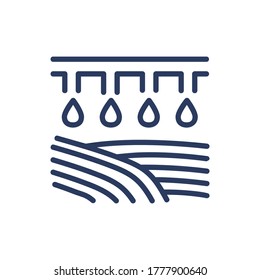 Irrigation thin line icon. Heavy machine irrigating field isolated outline sign. Farming, agriculture, equipment concept. Vector illustration symbol element for web design and apps