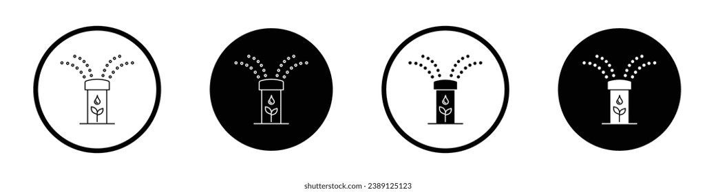 Irrigation vector illustration set. Water sprinkler system vector icon in black color.