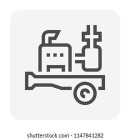 Irrigation water pump icon. Device is infrastructure or agricultural machinery that power by engine with diesel or petrol energy. Use for pump water from source to watering crop and plant. 48x48 px.