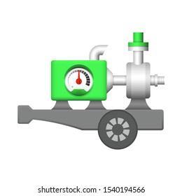 Irrigation water pump icon. Device is infrastructure or agricultural machinery that power by engine with diesel or petrol energy. Use for pump water from source to watering crop and plant in farm.
