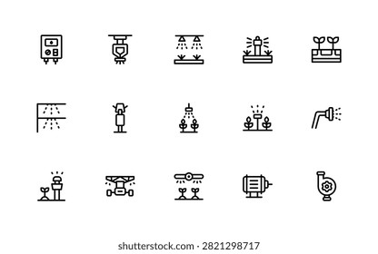 Irrigation waterways icon set for hydrologic systems. Professional and modern icons illustration featuring water dams, river navigation, and canal flow.