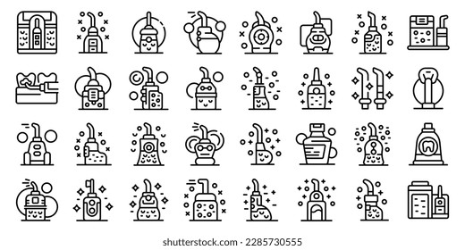 Irrigator for teeth icons set outline vector. Water teeth. Oral medical