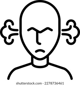 Irritability, annoyance thin line icon: man is angry and steam is coming out from his ears. Burnout, overworked. Vector illustration.