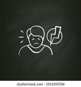 Irritability chalk icon. Sleep disorder, stress symptom. Healthy sleeping concept. Sleep problems treatment. Behaviour. Health care. Isolated vector illustration on chalkboard