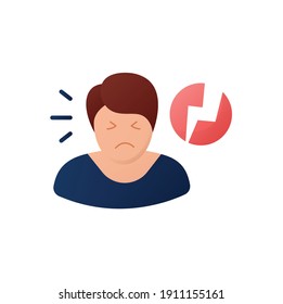 Icono plano de irritabilidad. Trastorno del sueño, síntoma de estrés. Concepto de sueño saludable. Tratamiento de problemas de sueño. Comportamiento. Atención de la salud. Ilustración vectorial aislada por color 