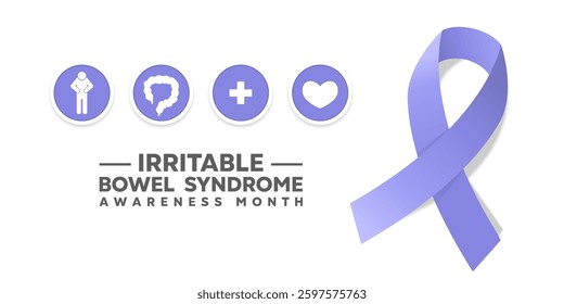 Irritable Bowel Syndrome Awareness Month. Ribbon, people, bowel, plus icon and heart. Great for cards, banners, posters, social media and more. White background.