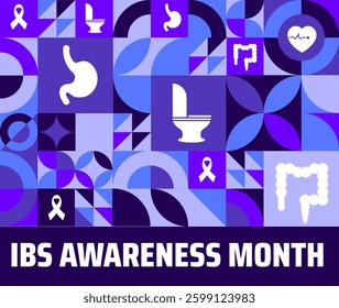 Irritable Bowel Syndrome IBS Awareness Month geometric shape pattern background banner or poster design template. observed every year in  April. Holiday concept. Use to any Template, card, poster.