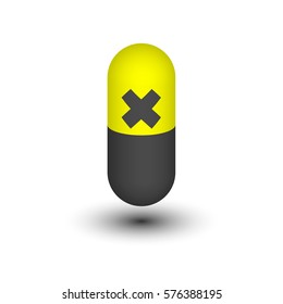 Irritant hazard sign. Design element.   Vector illustration.  Two-tone pill yellow and black. 