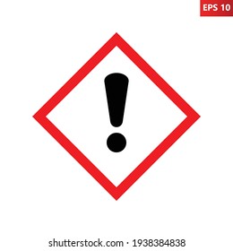 Signo de sustancias irritantes, sensibilizantes y nocivas. Ilustración del cuadrado de borde rojo con signo de exclamación en el interior. Plantilla de diseño vectorial de icono de precaución aislada en fondo blanco. Atención. Zona de peligro