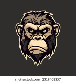 Irritated angry monkey Gorilla head logo mascot, for tshirt, cover, esport, badge, emblem