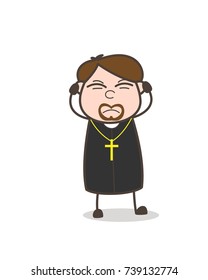 Irritated Cartoon Priest Expression Vector